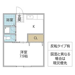 キャッスルツクバD 1Kの間取図画像