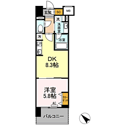 ウィスタリアレジデンス博多 1DKの間取図画像