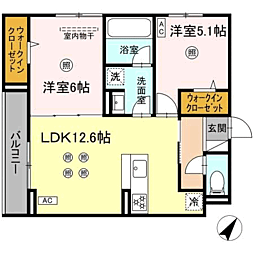 D-ROOM板付 2LDKの間取図画像
