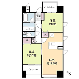 レジディア天神南 2LDKの間取図画像