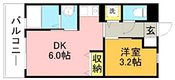 リード桜坂 1DKの間取図画像