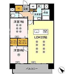 ウィスタリアレジデンス博多 2LDKの間取図画像