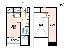 LeCoconSix竹下 ワンルームの間取図画像