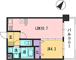 コンダクト福岡東 1LDKの間取図画像