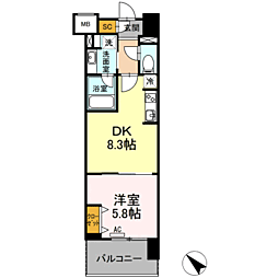 ウィスタリアレジデンス博多 1DKの間取図画像