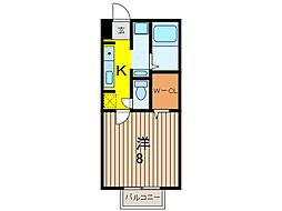 コスミオン 1階1Kの間取り
