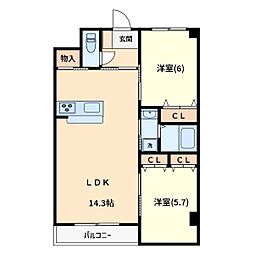 sunshine residence 2階2LDKの間取り