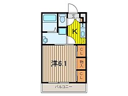 リブリ・南与野 2階1Kの間取り