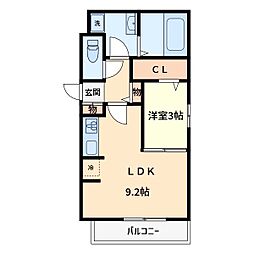 クレシア武蔵浦和 2階1LDKの間取り