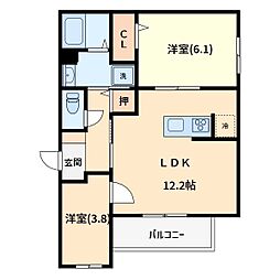 ノーブルパレス上木崎 3階2LDKの間取り