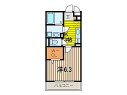 バレンティア 2階1Kの間取り