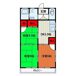 グッドパーク 2階3DKの間取り