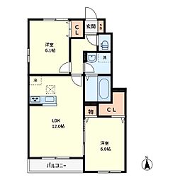 ルミエール木崎 1階2LDKの間取り