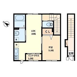 藤 201 2階1LDKの間取り