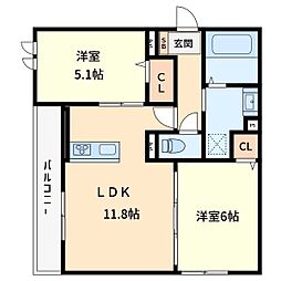 Noble Palais 針ヶ谷 2LDKの間取図画像