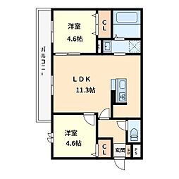 Noble Palais 針ヶ谷 2LDKの間取図画像