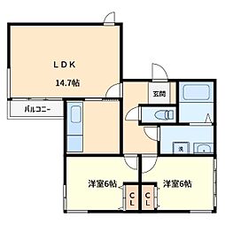 Kレスポアール 2LDKの間取図画像
