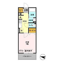 リヴィエール 1Kの間取図画像