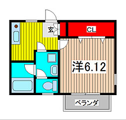 ヴェール大牧 1Kの間取図画像