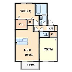 プリムヴェール十二番館 2LDKの間取図画像