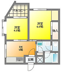 野中第2マンション 2DKの間取図画像