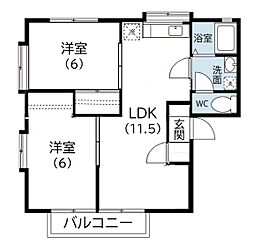 ガーデンハイムＡ 2階2LDKの間取り