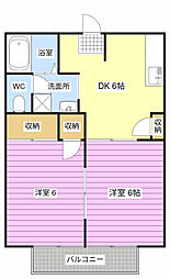 セントポーリア葵D 2DKの間取図画像