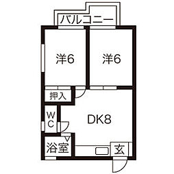 名倉ハイツ 2DKの間取図画像
