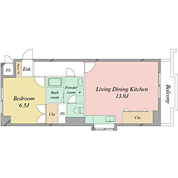 ホリホックイン萩丘 1LDKの間取図画像