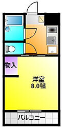 グローリィ高丘 1Kの間取図画像