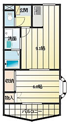 プリベール 1LDKの間取図画像