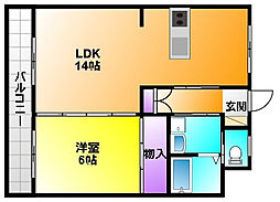 松下細島ライフ 1LDKの間取図画像