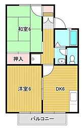 ラ・フォンテーヌ 2DKの間取図画像