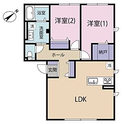 浜松市中央区三方原町アパート 2LDKの間取図画像