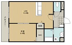 田畑ハイツそれいゆ2 1LDKの間取図画像