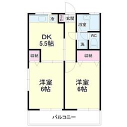 ビバリーハウス早出A 2DKの間取図画像