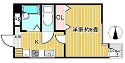 元浜グリーンホームズ ワンルームの間取図画像