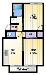 21センチュリーハウス2 2DKの間取図画像