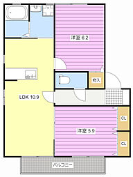 ヴァンベールB 2LDKの間取図画像