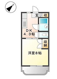 クレイドル 1DKの間取図画像