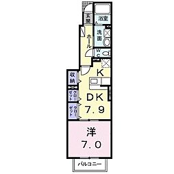 シーサイドグランデA 1DKの間取図画像