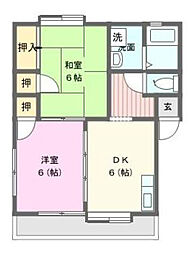 プチソフィアKAMO 2DKの間取図画像