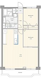 根岸ハイツ1号棟 2LDKの間取図画像