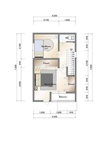2階　建物プラン例　建物価格：1660万円　建物面積：64ｍ2