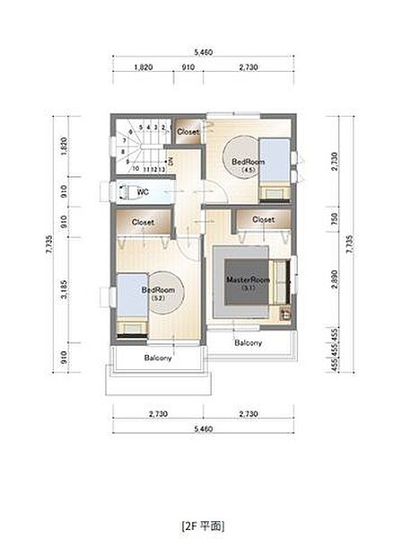 2階 建物プラン例　建物価格：1950万円　建物面積：74ｍ2