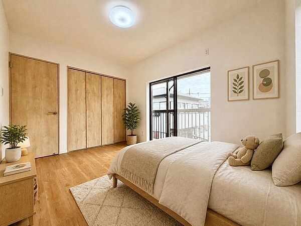 2面採光で風通しの良い寝室。柔らかな光が差し込む心地よいお部屋で、上質な睡眠時間を（CG加工を入れております）