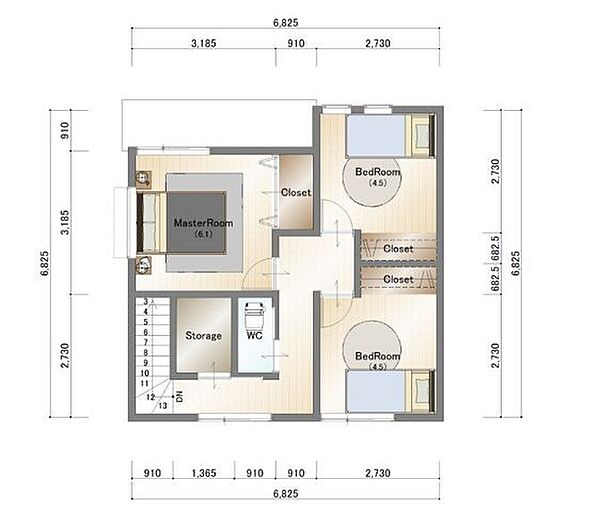 建物プラン例　建物価格：1，700万円建物面積：91ｍ2