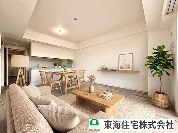 9階南東向き、暖かな光が差し込む心地よいリビング。家族が集う空間を優しく包み込みます（CG加工を入れております）