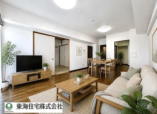 陽当り良好なリビングです、ぜひ現地にて実際の広さや解放感をお確かめください（CG加工を入れております）