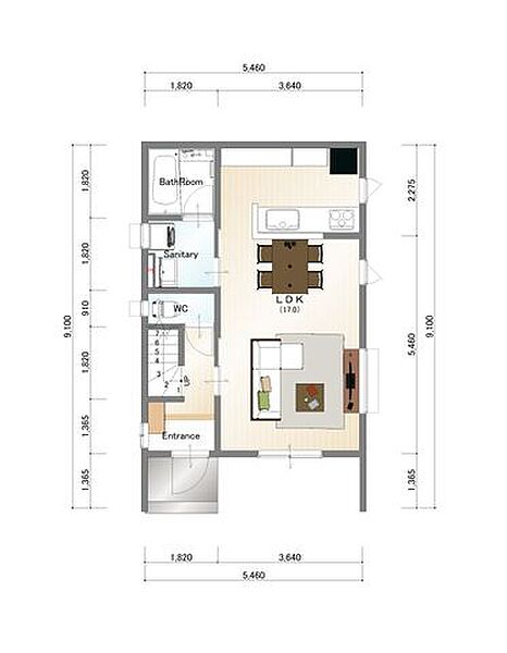 1階　建物プラン例　建物価格：2260万円　建物面積：84ｍ2